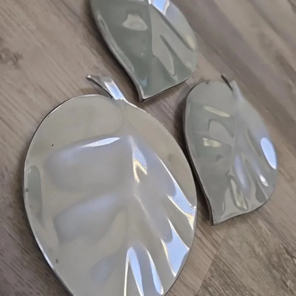 Crate & Barrel Alloy Leaf Appetizer Plates Dishes Set Of 3 New